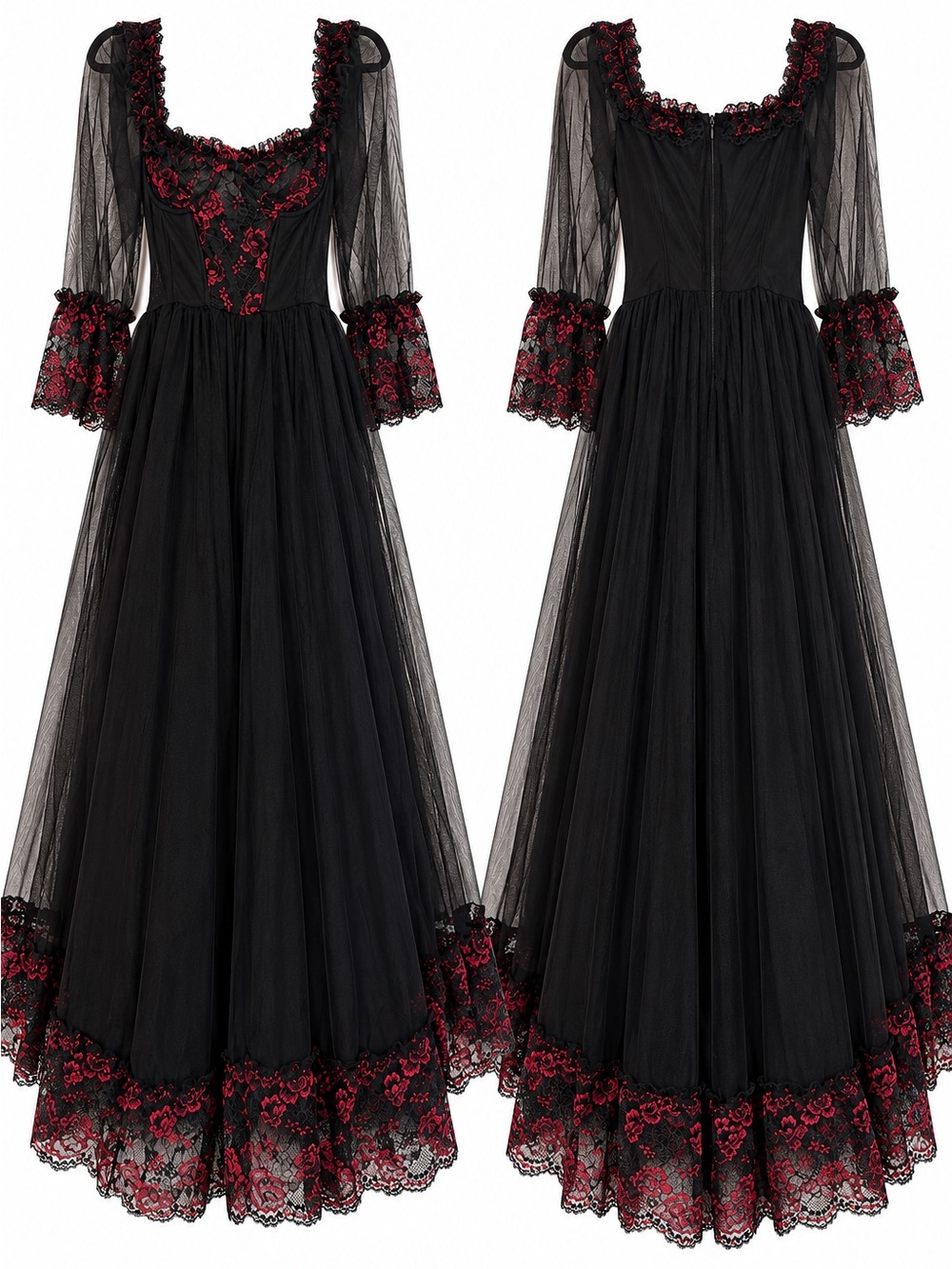 NWT Widow Dolls Kill Dance With Death Black Red Lace Gothic Maxi Dress - Picture 10 of 10